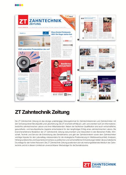 Cover bild gehörig zu Mediadaten ZT Zahntechnik Zeitung
