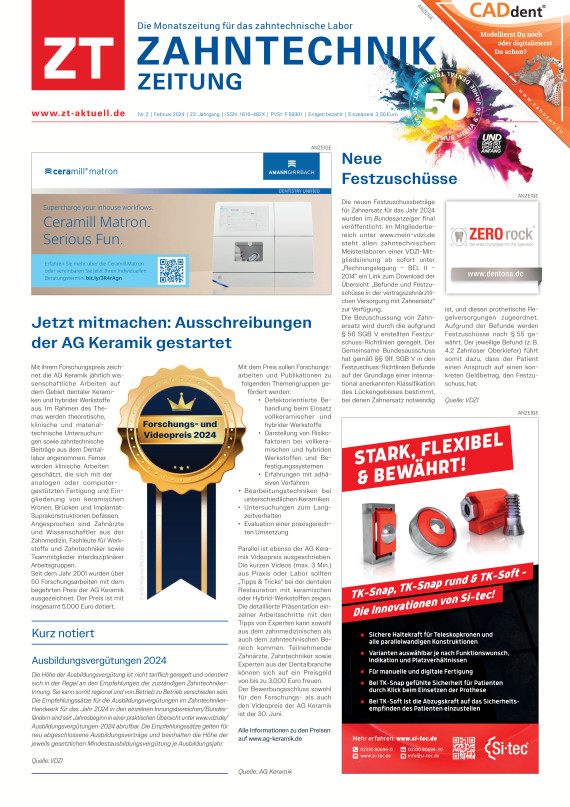 cover zu ZT Zahntechnik Zeitung 02/2024