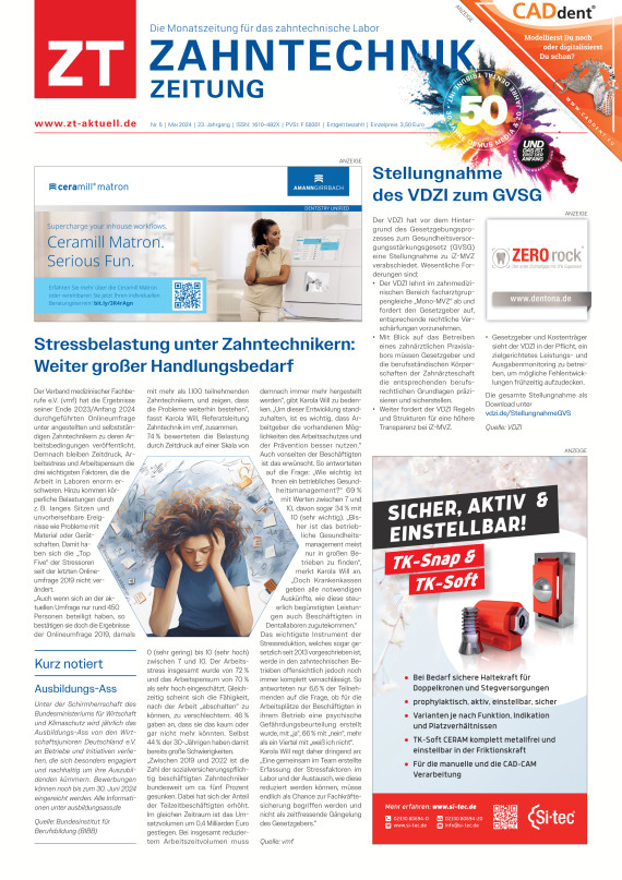 cover zu ZT Zahntechnik Zeitung 05/2024