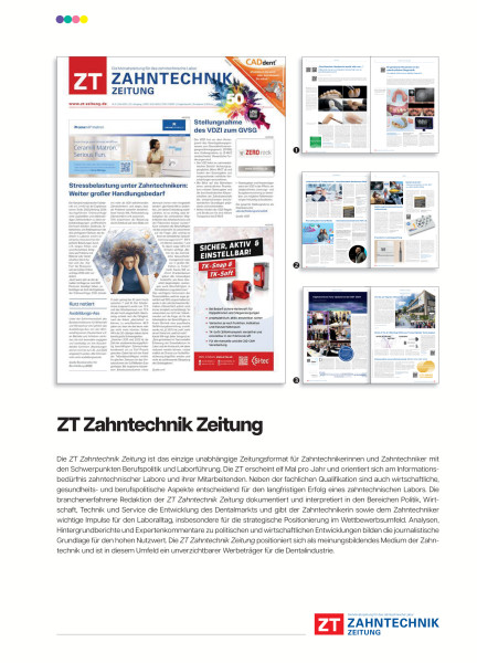 Cover bild gehörig zu Mediadaten ZT Zahntechnik Zeitung